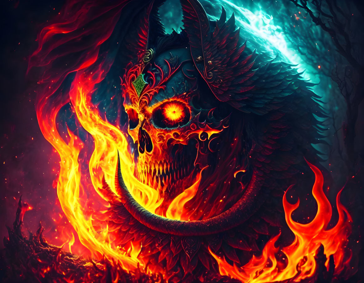 Dragon face with fiery and icy elements symbolizing clash of fire and ice