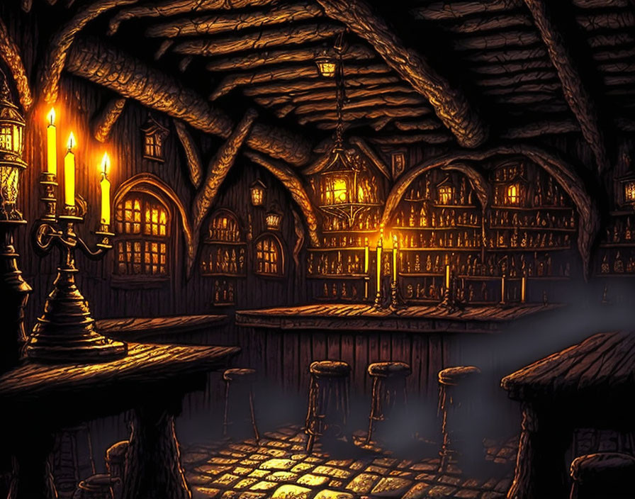 Cozy Medieval Fantasy Tavern with Candlelight