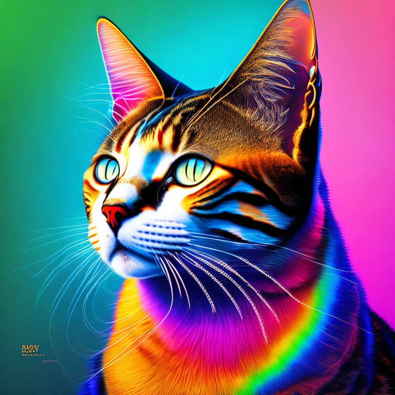 Colorful Digital Artwork: Cat on Multicolored Background