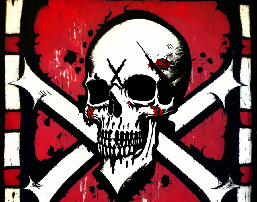 Skull and Crossbones Graffiti Art on Checkered Background