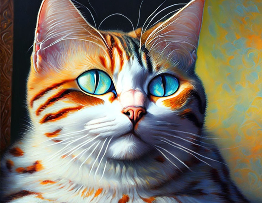 Orange Striped Cat with Blue Eyes and Detailed Fur Artwork