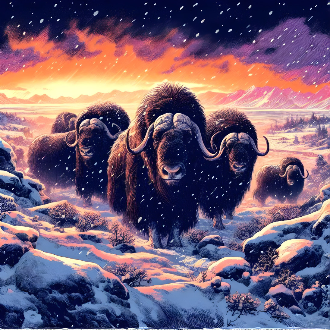 A Herd of Musk Oxen