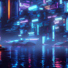 Futuristic neon cityscape at night with skyscrapers, glowing signs, and solitary figure.