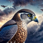 Detailed Peregrine Falcon Illustration Against Dramatic Sky