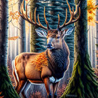 Majestic stag with full antlers in vibrant autumn forest