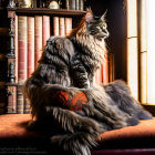 Majestic Maine Coon Cats on Luxurious Red Chair in Sunlit Room