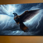 Eagle in Flight Painting with Stormy Sky Background