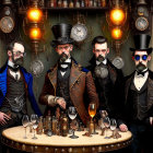 Four Men in Steampunk Attire with Vintage Props