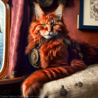 Orange Cat with Pendant in Nautical Themed Room