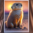 Realistic prairie dog in desert sunset with artistic signature