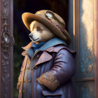 Elegant anthropomorphic fox in historic admiral's uniform and hat.