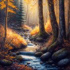 Tranquil autumn forest stream with golden foliage