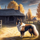 Majestic Collie Dog in Autumn Rural Setting