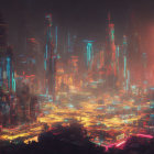 Futuristic night cityscape with neon-lit skyscrapers