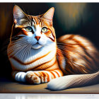 Illustration of alert orange and white tabby cat with green eyes and distinctive stripes