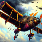 Steampunk airship digital artwork in stormy skies