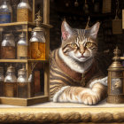 Tabby Cat with Key Pendant in Mystical Apothecary Scene