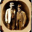 Vintage men in hats and scarves in sepia-toned photograph