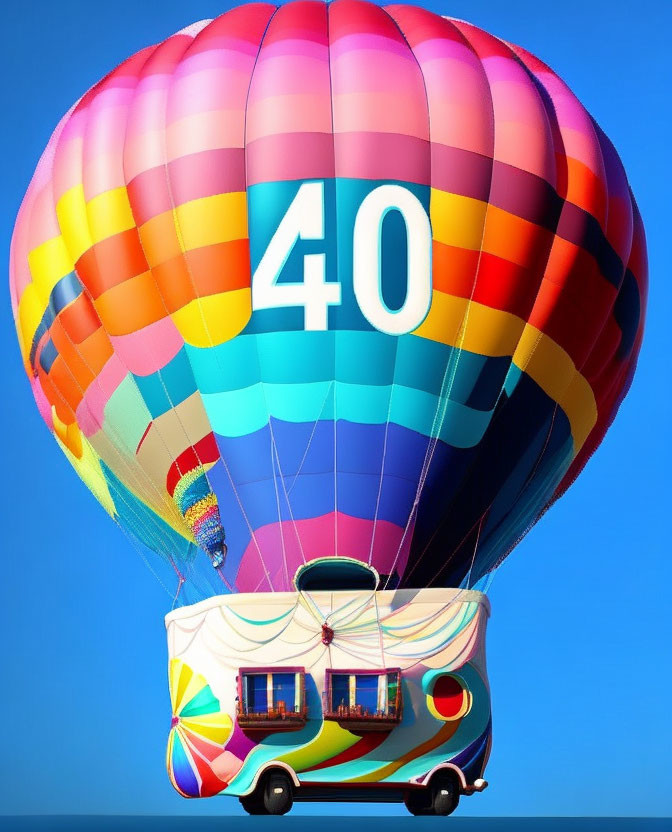 Colorful Hot Air Balloon with Number 40 Attached to Whimsical Caravan