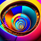 Colorful Fractal Spiral Staircase Design in Blue, Orange, and Purple