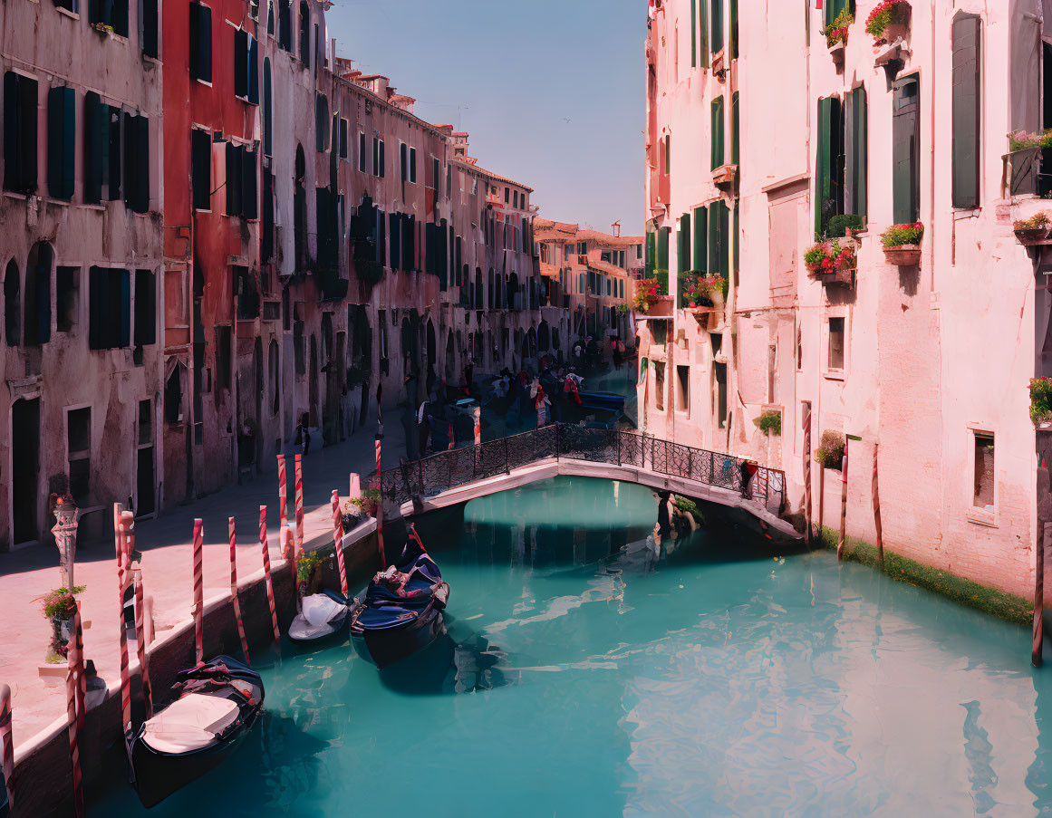 Tranquil Venetian Canal with Pastel Buildings and Gondolas