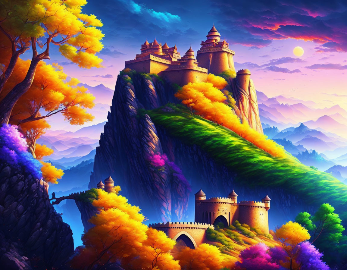 Majestic castle in vibrant fantasy landscape