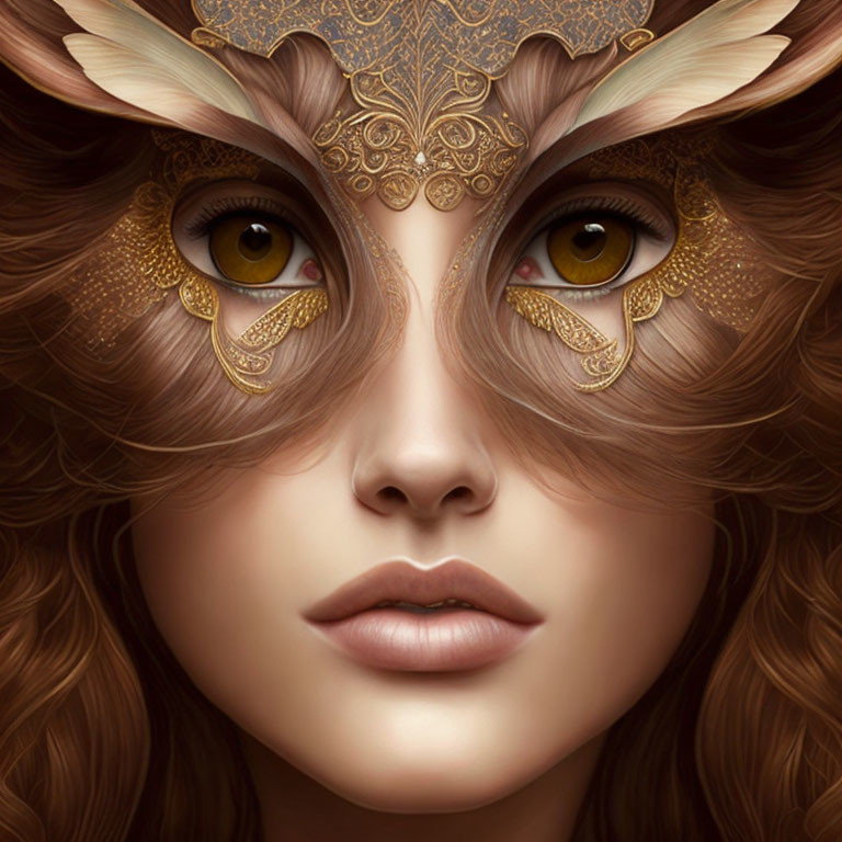 Woman with Deer-Like Features and Golden Eyes Illustration