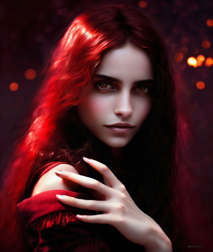 Portrait of a Woman with Deep Red Hair and Striking Eyes