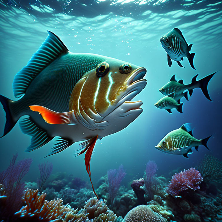 Colorful Fish and Coral in Vibrant Underwater Scene