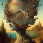 Surreal artwork: Two merging faces with landscape elements