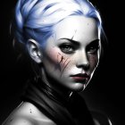 Woman with Pale Skin and Icy Blue Hair in Futuristic Setting