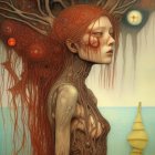 Surreal woman-tree fusion with ornate patterns and vibrant colors