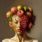 Colorful Fruit-Adorned Figure in Surreal Portrait