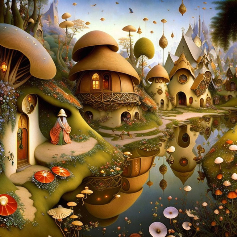 Colorful Mushroom Houses in Fairytale Landscape