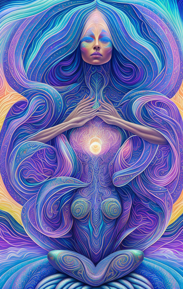 Vibrant humanoid figure in colorful psychedelic illustration