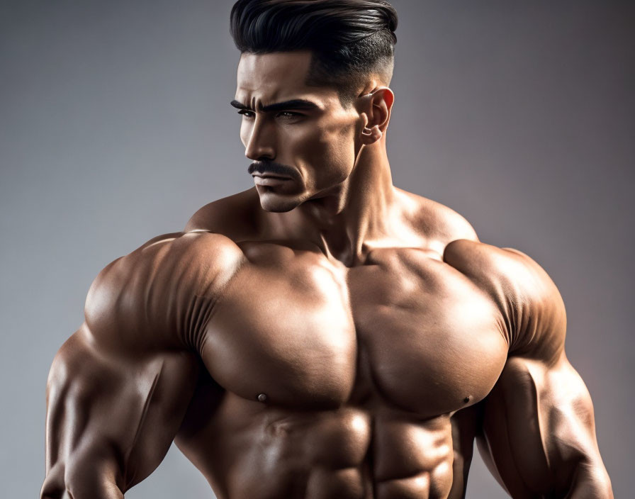 Hyperrealistic Muscular Man with Styled Hair and Intense Expression