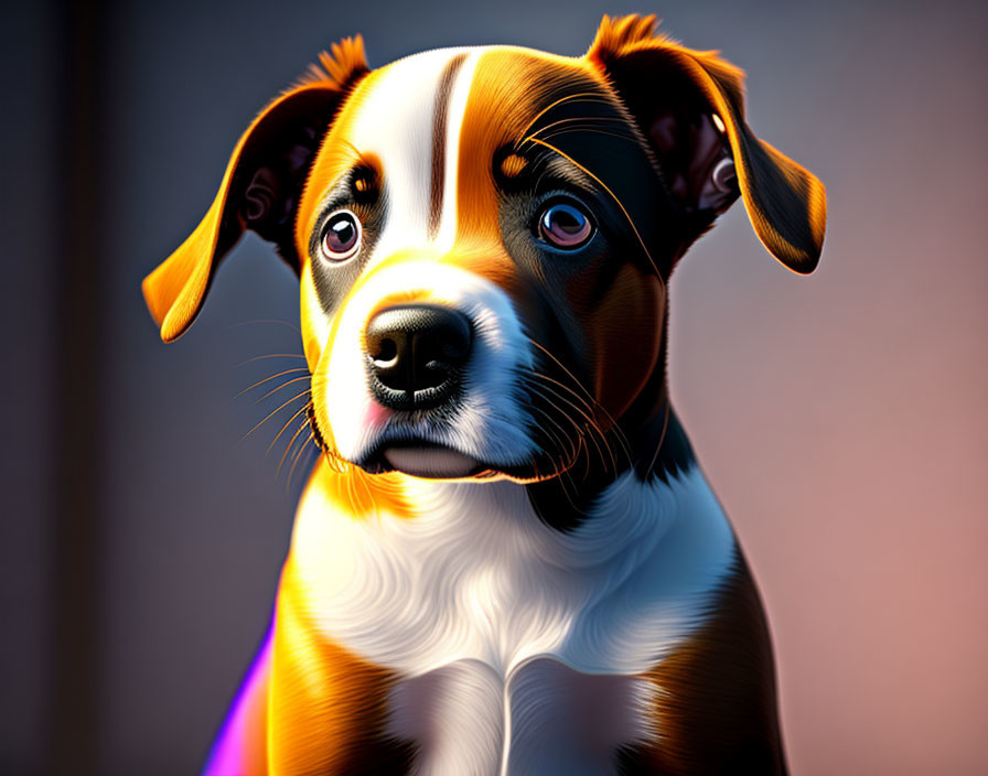 Vibrant digital portrait of a puppy with expressive eyes