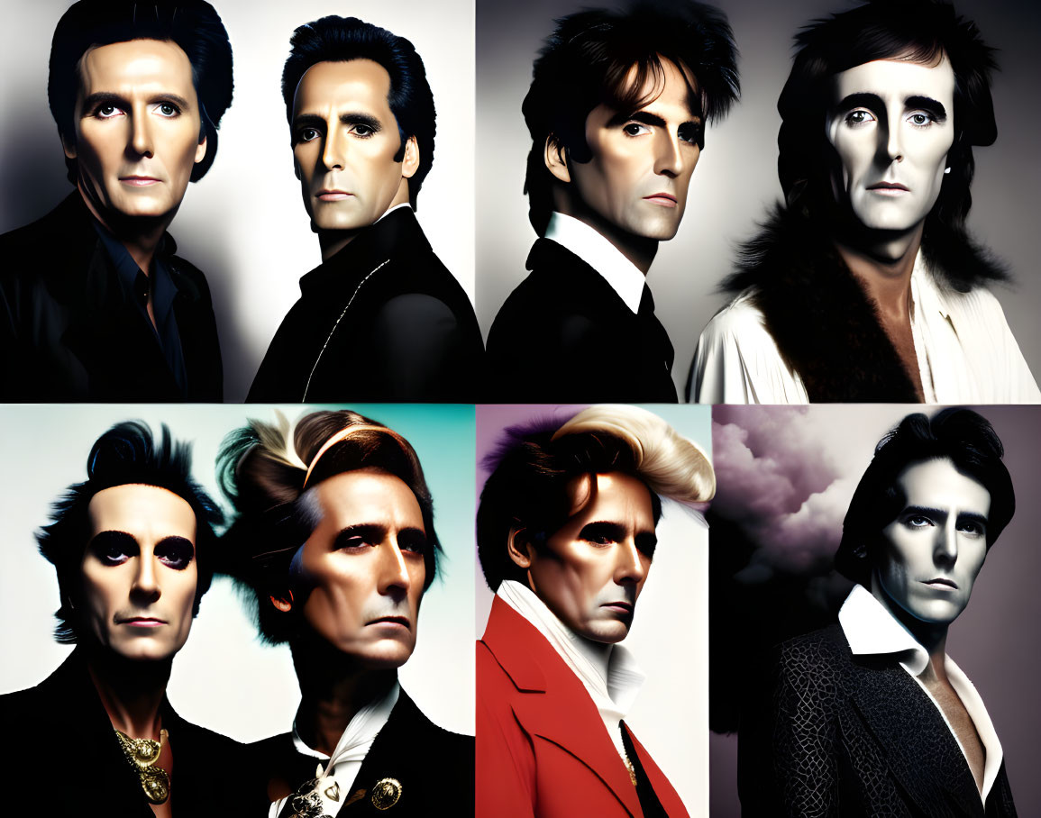 Man in Various Dramatic Makeup and Hairstyles with Different Expressions and Fashion Styles