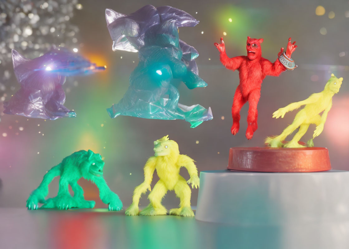 Vibrant Plastic Monster Figurines in Dynamic Battle Scene