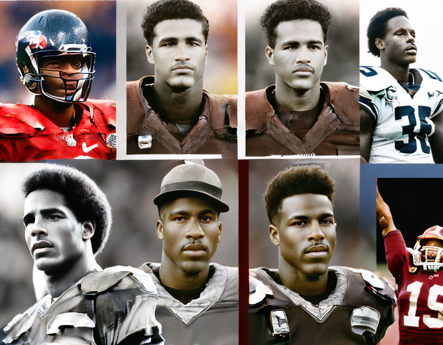 Man in Football Uniforms Through Life Stages Collage