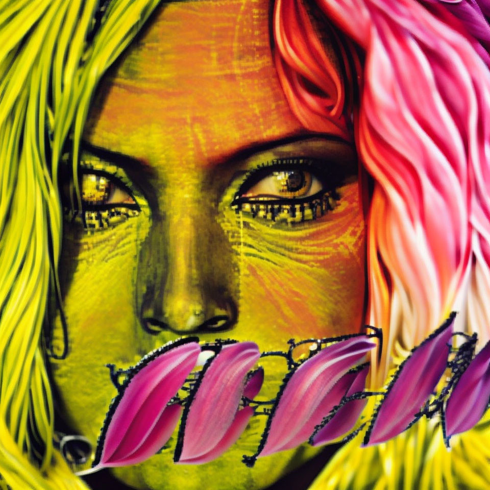 Vibrant artistic portrayal of a woman with yellow and pink hues.