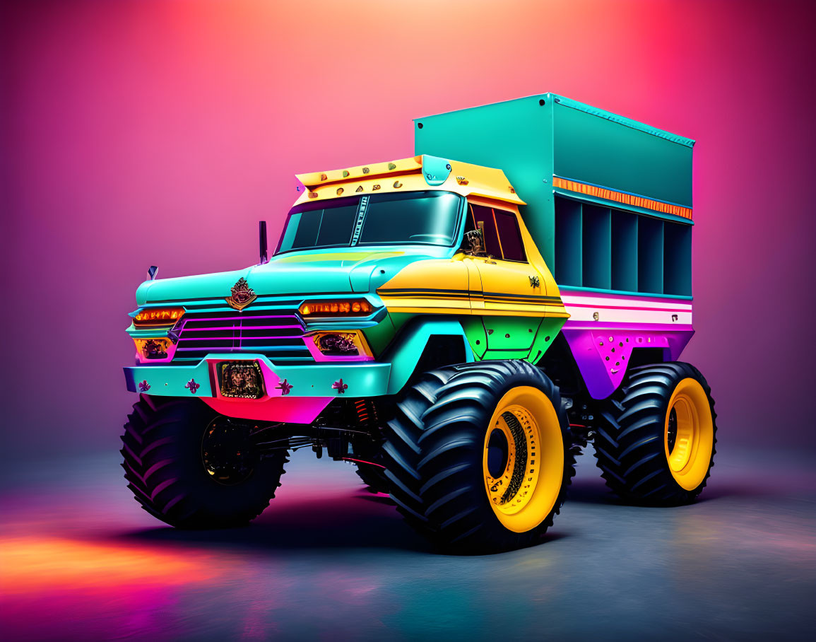 Colorful Toy Dump Truck with Oversized Wheels and Vibrant Design