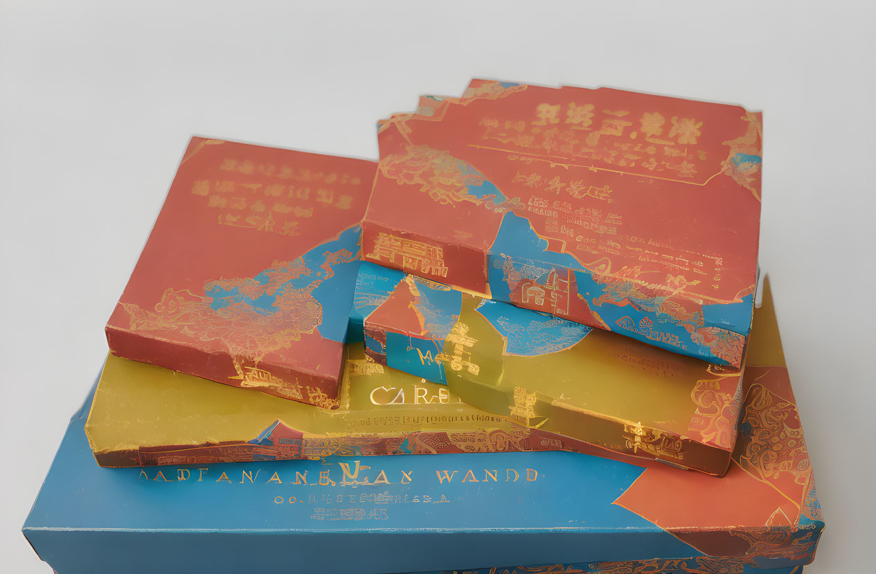 Traditional Chinese Wax Printed Paper: Red and Yellow Colors, Chinese Characters and Patterns