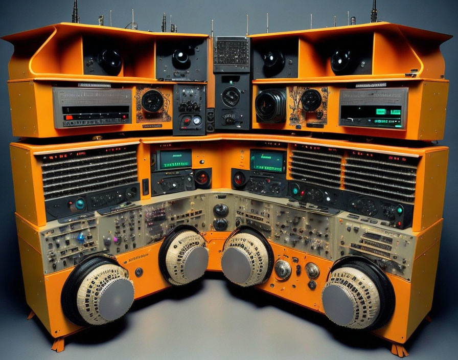 Vintage Electronic Communication Equipment in Orange Casing