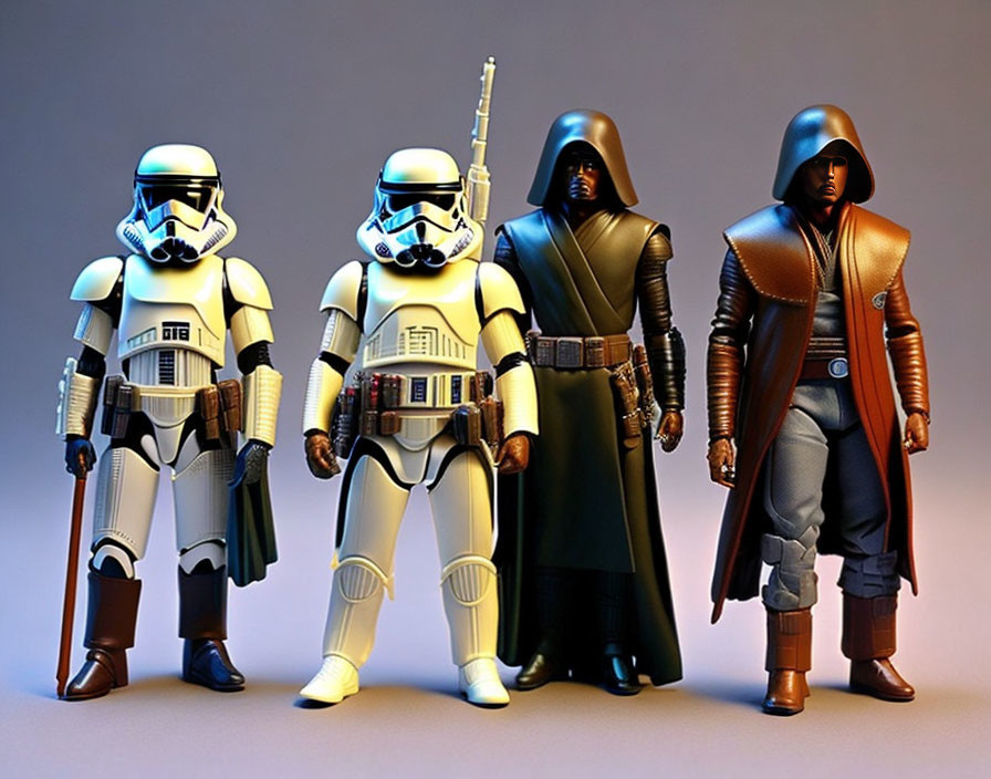 Four Star Wars Action Figures: Stormtroopers in Classic and Blue-Striped Helmets with Clo