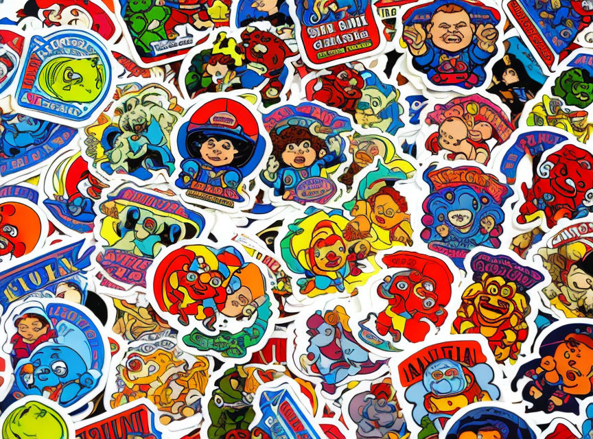 Assorted Cartoon Character Stickers in Various Languages