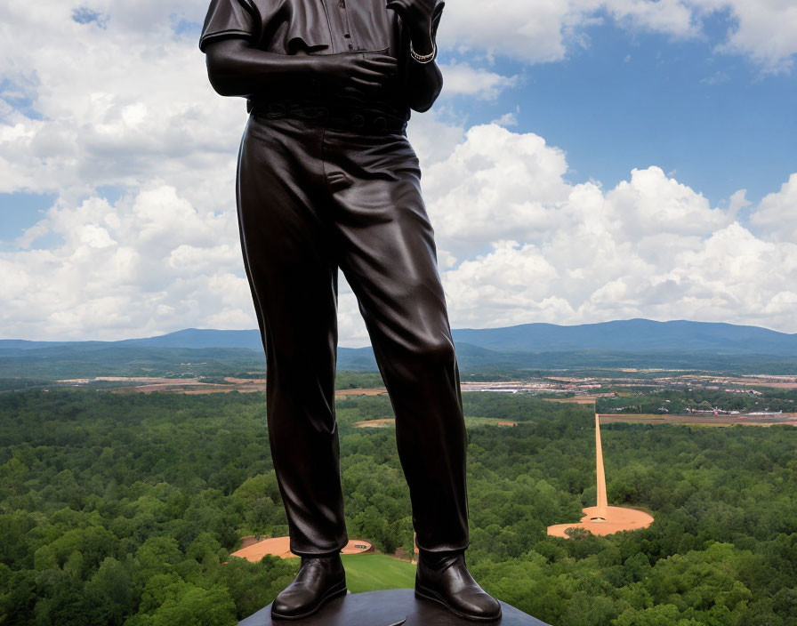 Statue under overcast sky with landscape view