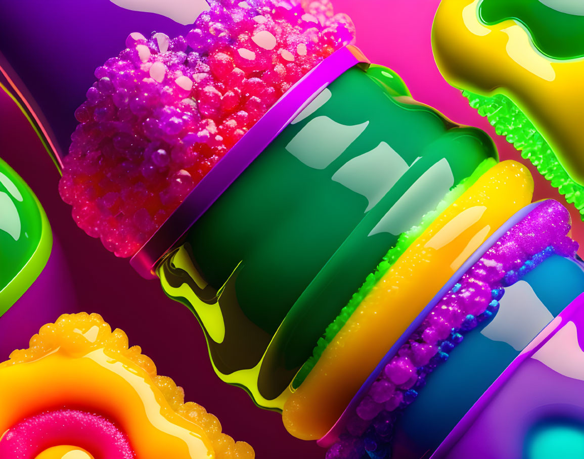 Colorful Paint Spills on Stacked Rings with Beaded Textures