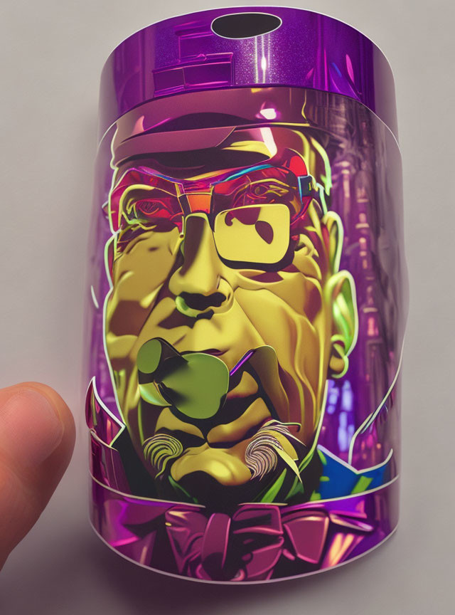 Colorful Stylized Graphic of Man on Cylindrical Object