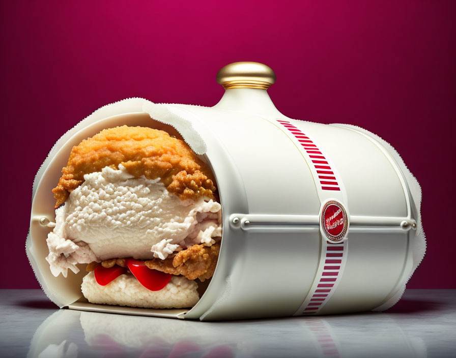 Unique Food Art: Ice Cream Sandwich with Fried Chicken "Ice Cream" in Flask